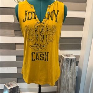 Source Unknown Mustard Graphic Johnny Cash Tank Top